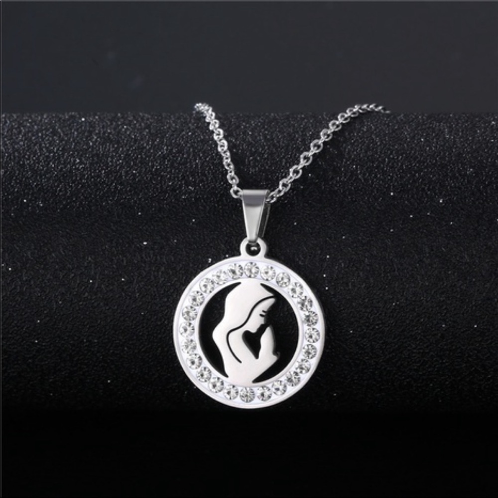 Strong Women Pray shadow inset gem pendant hanging necklace NWT